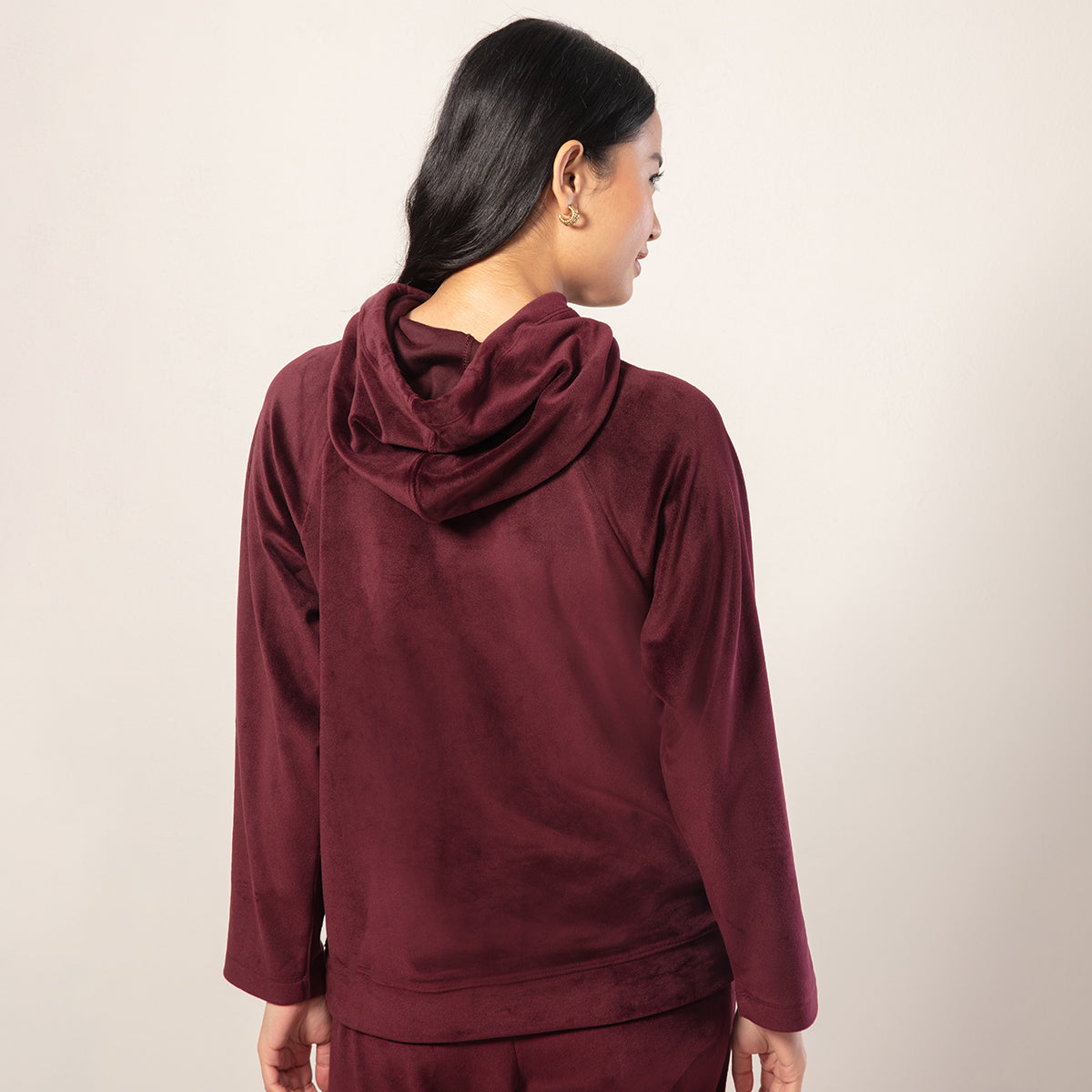 Hooded Velour Sweatshirt-Ruby Wine NYS052