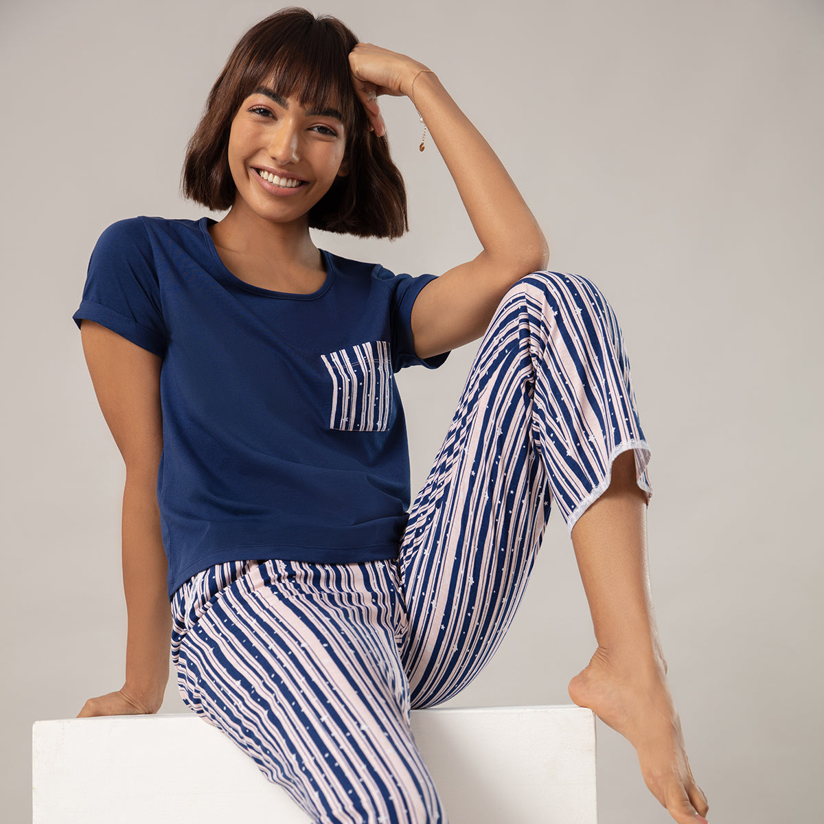Super Fine Cotton Cosy Pajama Set - NYS108 Stripe Heart