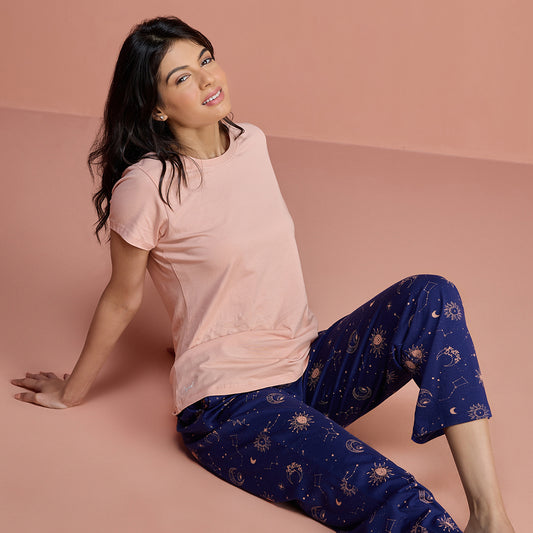 Cotton Modal Pajama-NYS126-Sun & Moon Blue