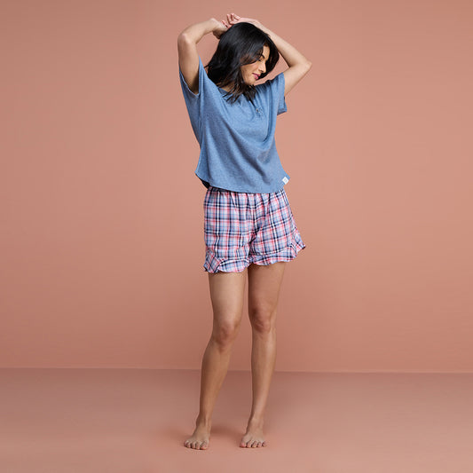 Cotton Plaid Shorts - NYS131 - Lavender Plaid