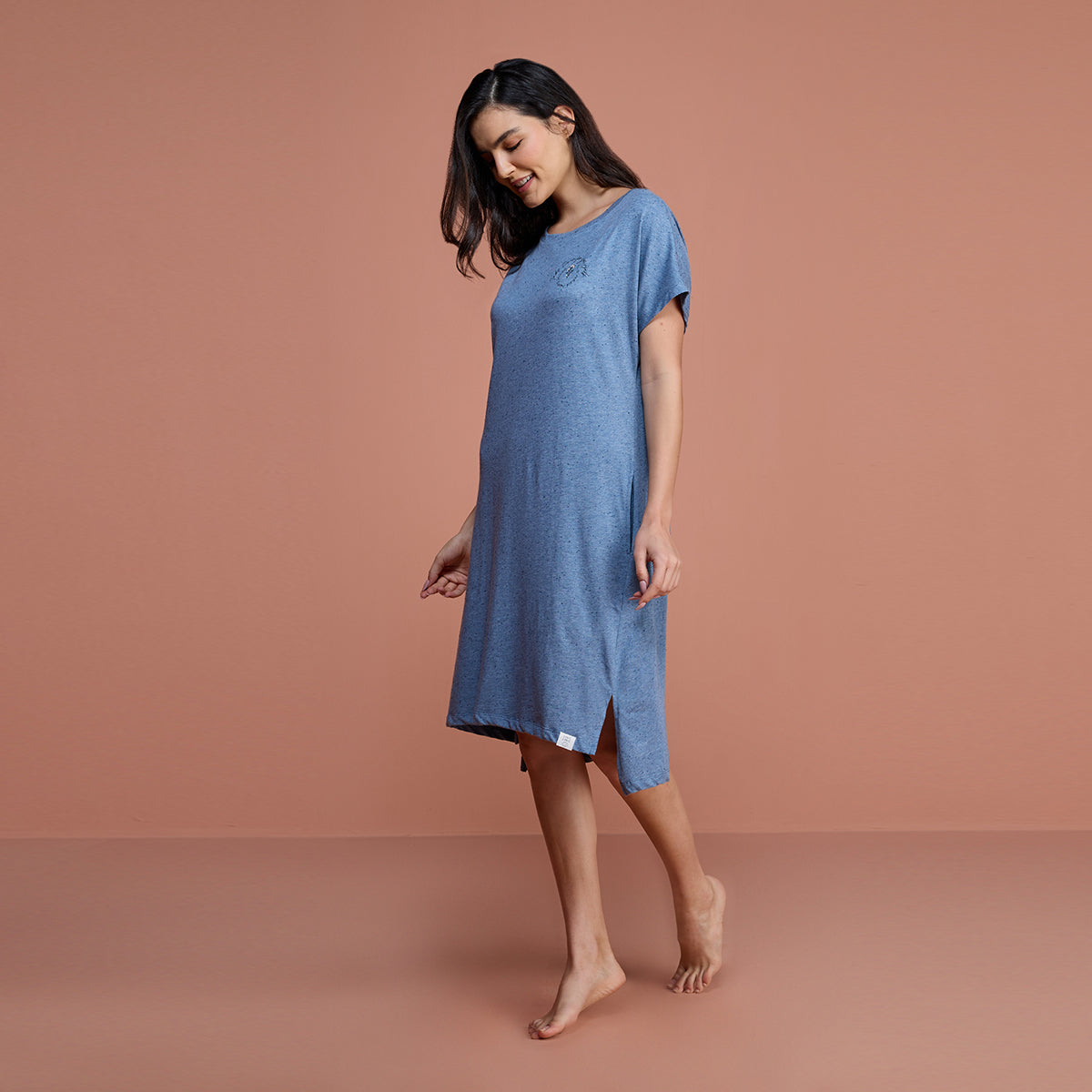 Nykd By Nykaa Comfy Neppy Textured Sleep Dress-NYS133 - Coronet Blue