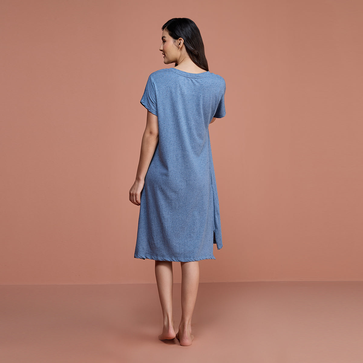 Nykd By Nykaa Comfy Neppy Textured Sleep Dress-NYS133 - Coronet Blue