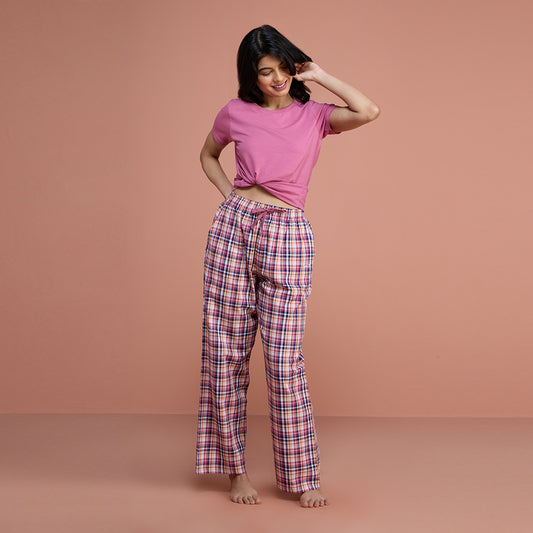 Cotton Plaid Pajama - NYS141 - Red Violet Plaid