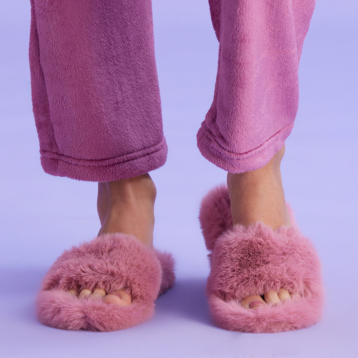 Cozy Fur Slip Ons-NYSL07-Pink