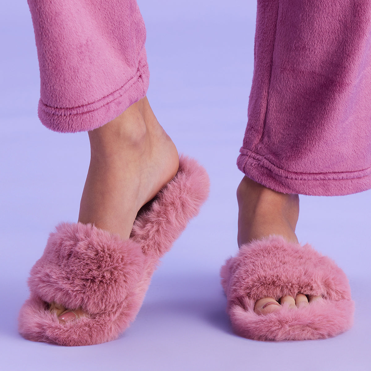 Cozy Fur Slip Ons-NYSL07-Pink