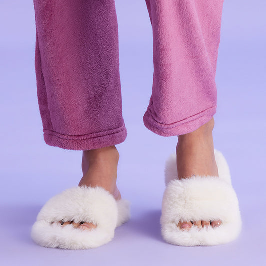 Cozy Fur Slip Ons-NYSL07-White