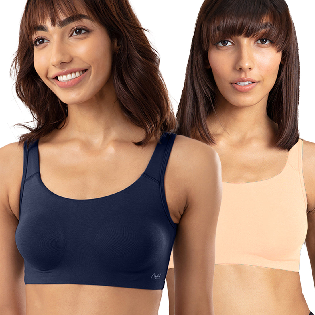 Pack of 2 Soft cup easy-peasy slip-on bra with Full coverage - NYB113 Peacoat & Skin