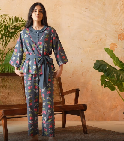 Masaba For Nykd Mull 3 Pc Pajama Set - NYS093 - Trumpt Bloom