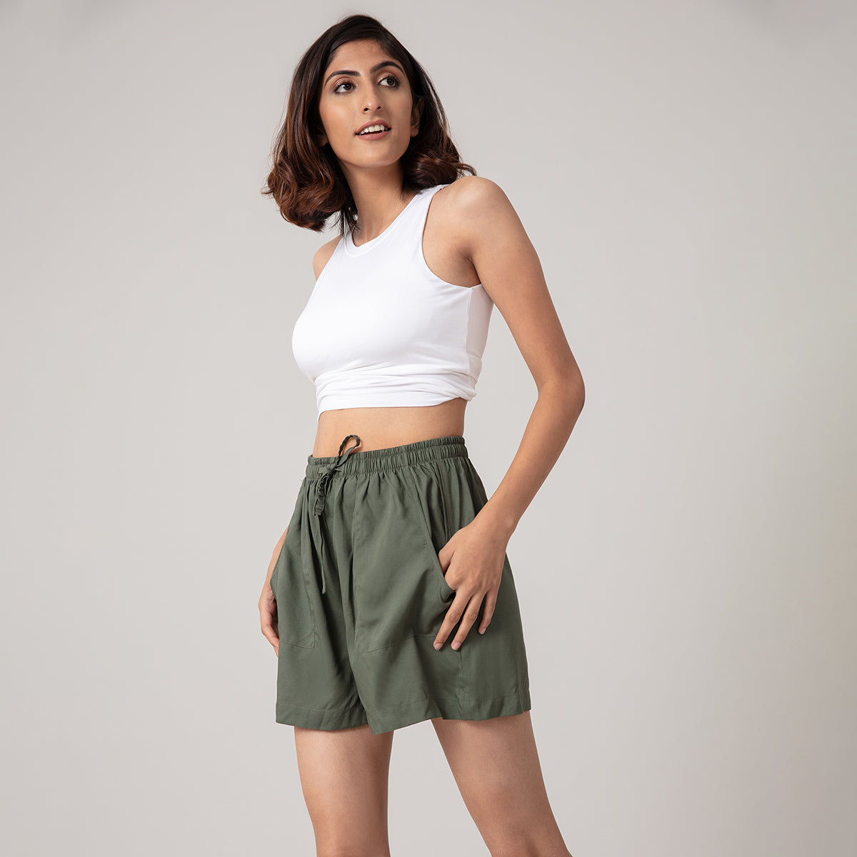 Comfy Vibes All Day Shorts  - Beetle Green NYS035